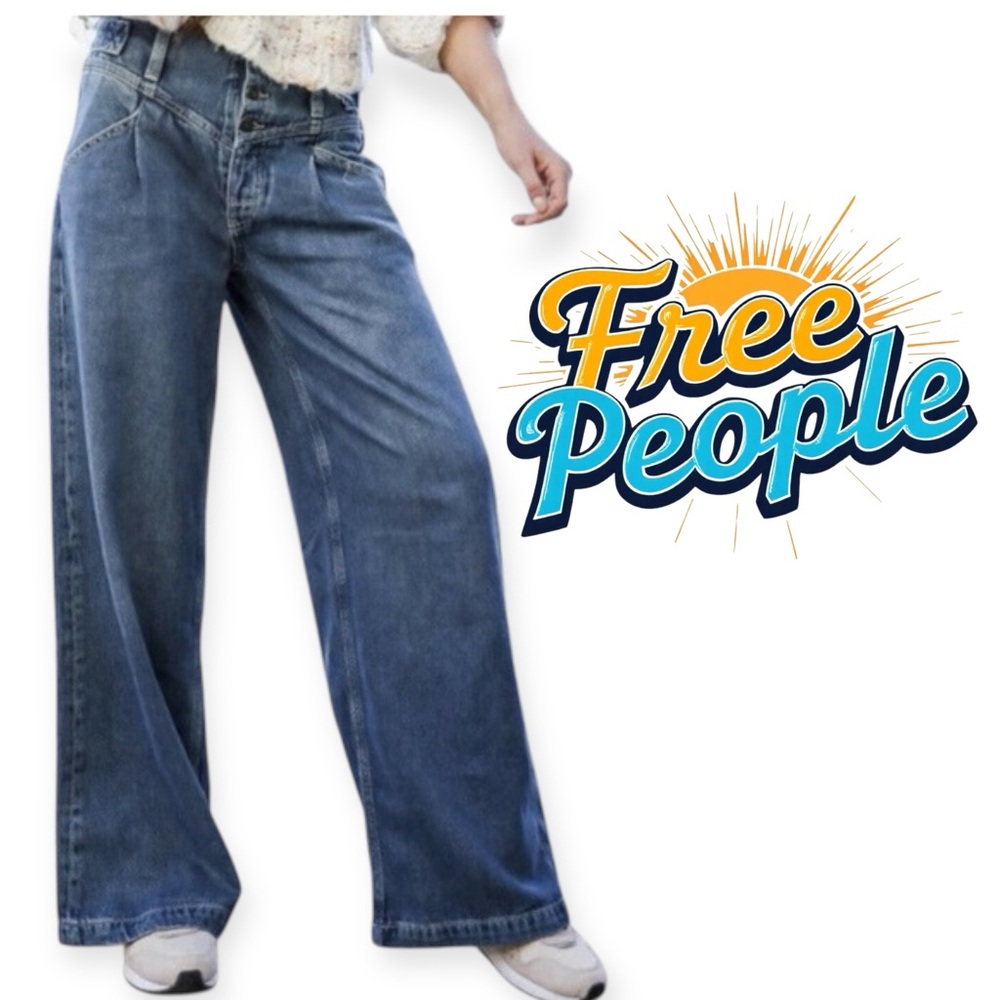 Free People We The Free Super Sweeper Wide Leg Jeans In The West Wash Size Med - Picture 1 of 14
